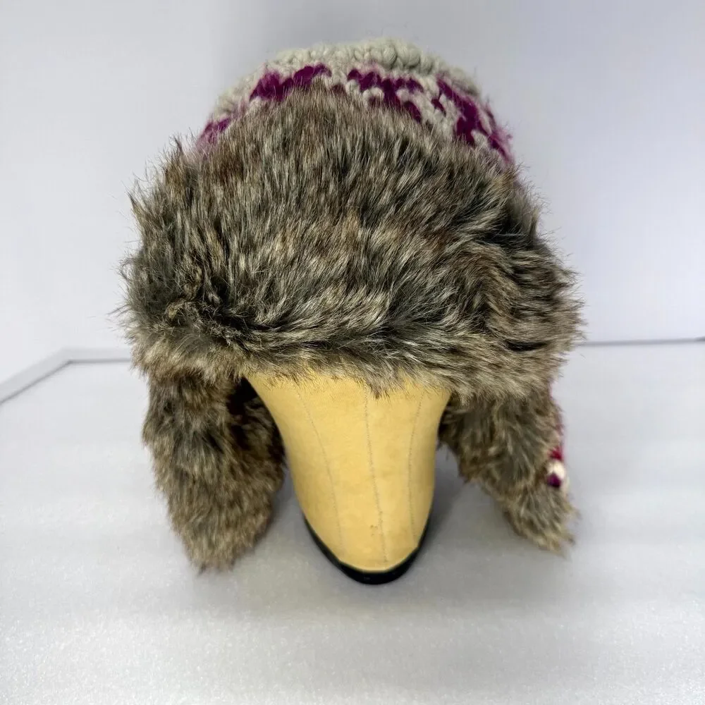 American Eagle Outfitters Trapper Hat Wool Blend Knit Faux Fur Ear Flap Y2K Vtg